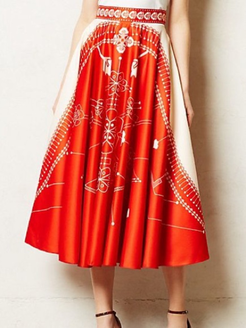 Anthropologie x am:pm Red and White Sundial Printed Skirt